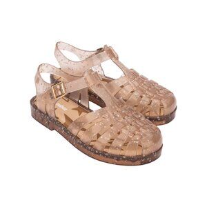 NIB Mini Melissa Possession Sandals Beige Glitter Size 10 Cutout Jelly Shoes
